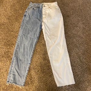 white abs blue mom jeans